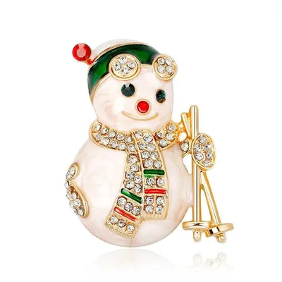 Rhinestone Christmas Snowman Brooch