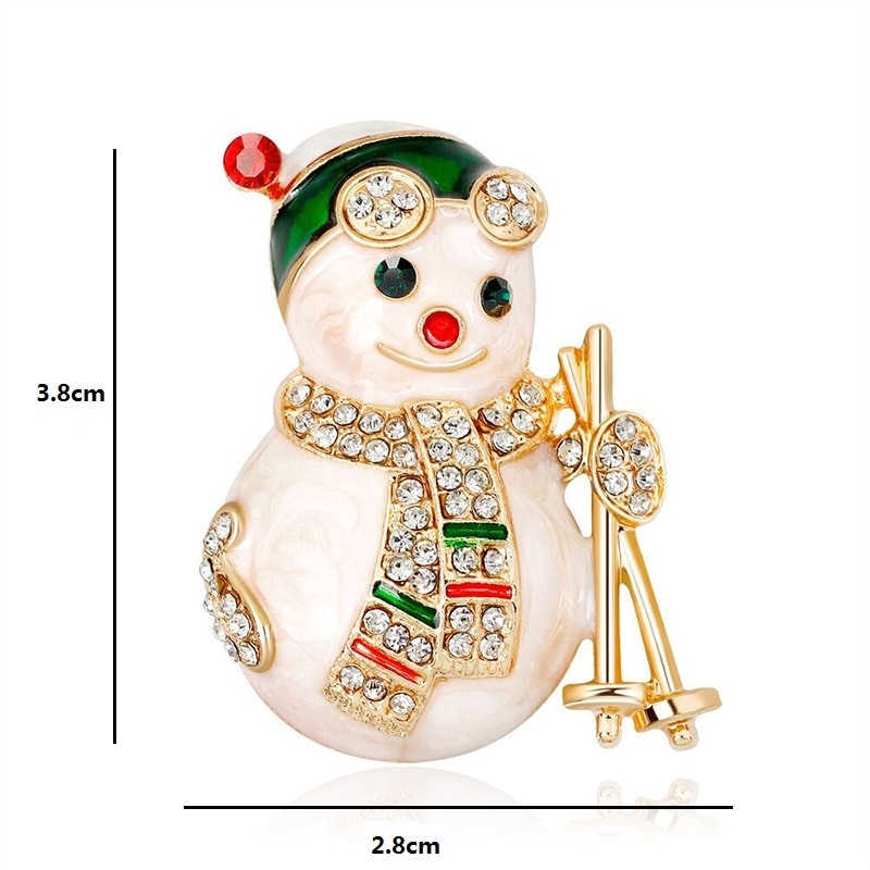 Rhinestone Christmas Snowman Brooch