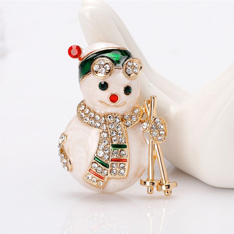 Rhinestone Christmas Snowman Brooch