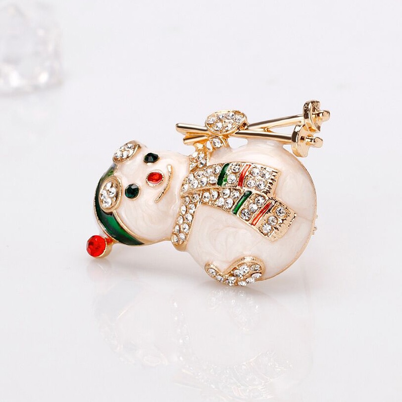 Rhinestone Christmas Snowman Brooch