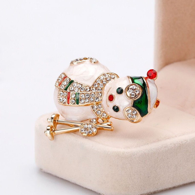 Rhinestone Christmas Snowman Brooch