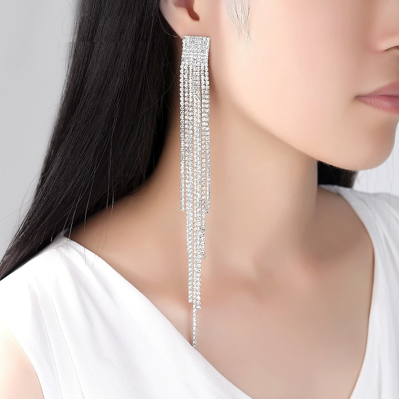 Rhinestone Earrings Long Crystal Tassel Rhinestone Earrings Long Crystal Tassel