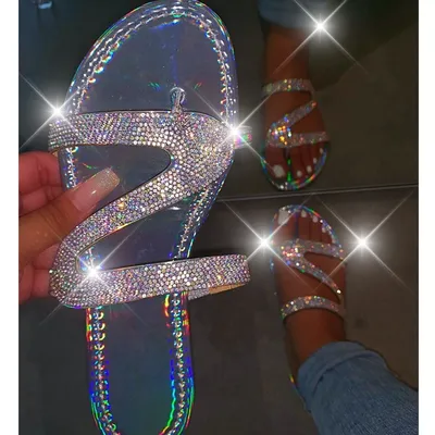 Rhinestone Flat Sandals Slip-On Footwear Rhinestone Flat Sandals Slip-On Footwear