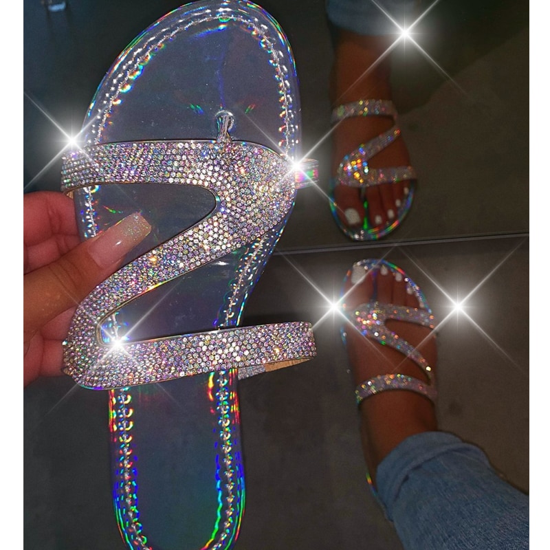 Rhinestone Flat Sandals Slip-On Footwear Rhinestone Flat Sandals Slip-On Footwear