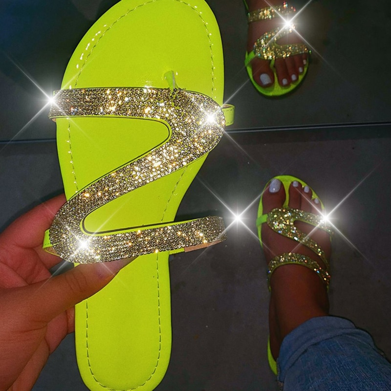 Rhinestone Flat Sandals Slip-On Footwear Rhinestone Flat Sandals Slip-On Footwear