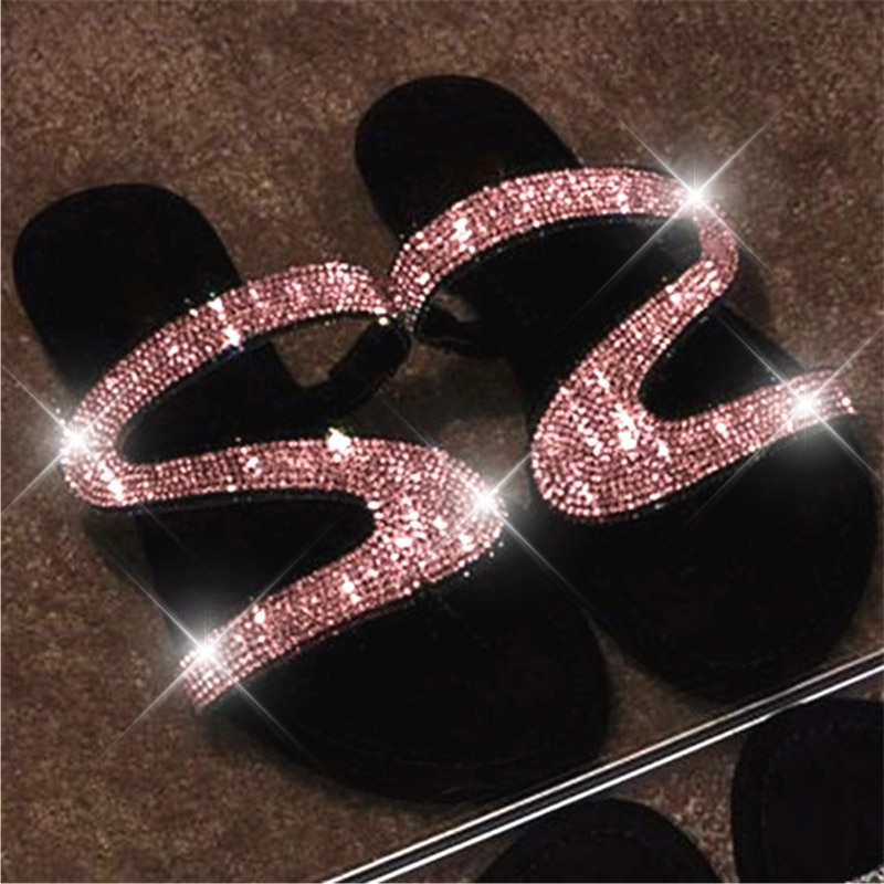 Rhinestone Flat Sandals Slip-On Footwear Rhinestone Flat Sandals Slip-On Footwear