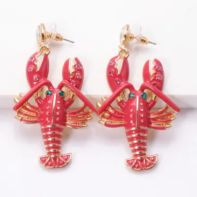 Rhinestone Metal Lobster Earrings