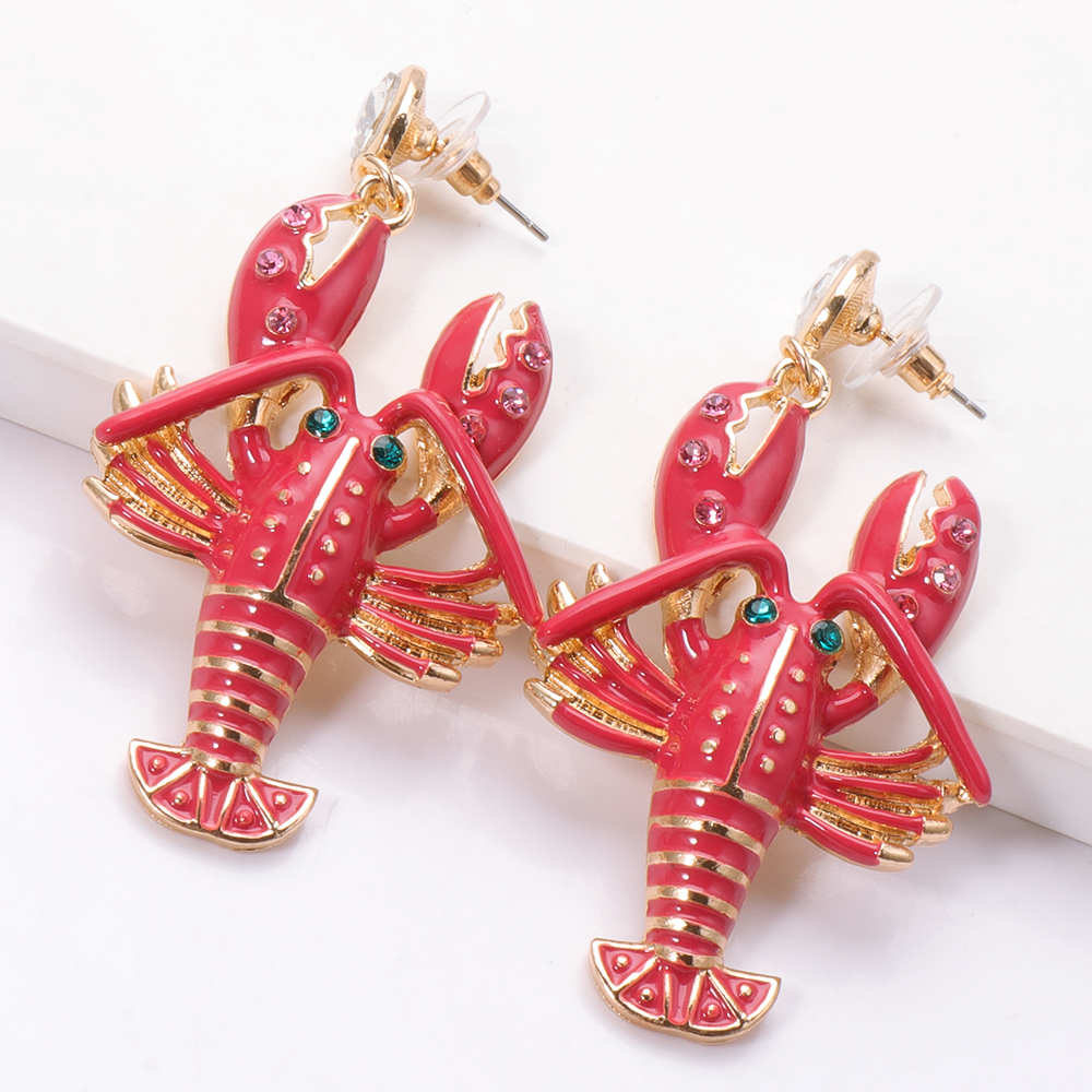 Rhinestone Metal Lobster Earrings