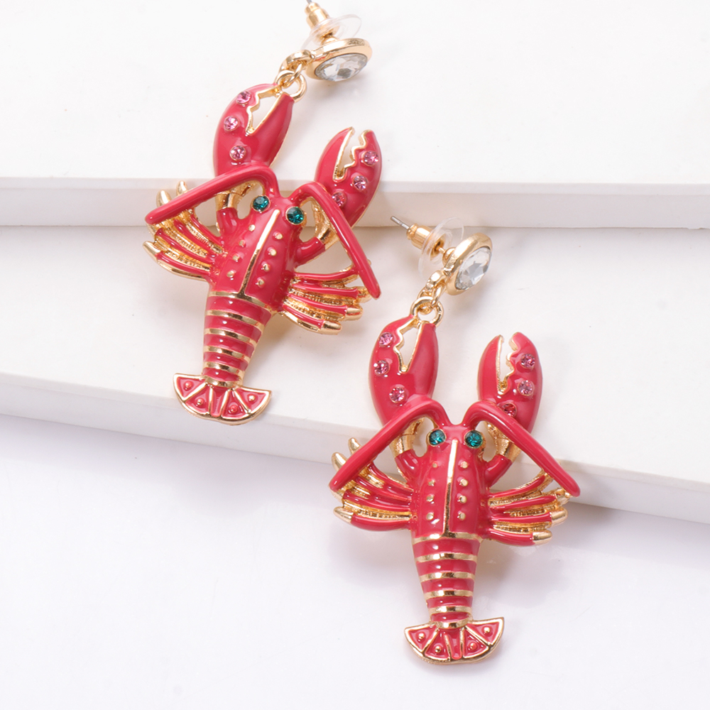 Rhinestone Metal Lobster Earrings