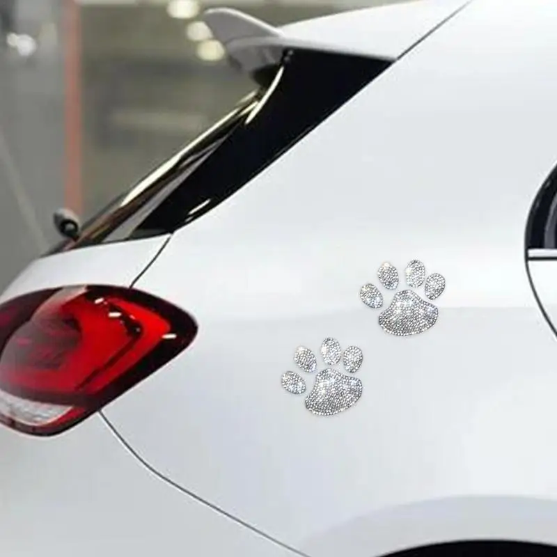 Rhinestone Sparkly Paw Print Decals for Cars (2Pcs)