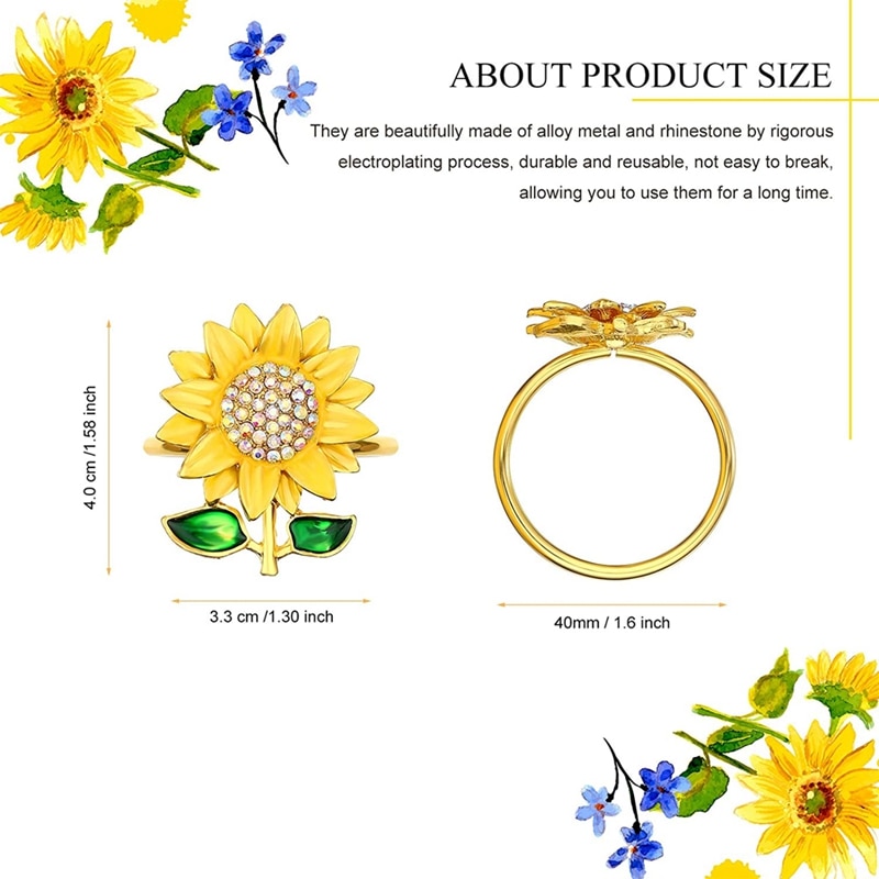 Rhinestone Sunflower Napkin Rings (12pcs) Rhinestone Sunflower Napkin Rings (12pcs)