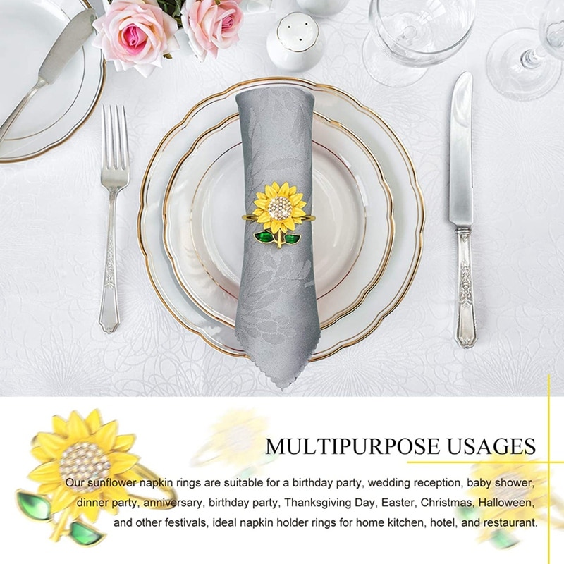 Rhinestone Sunflower Napkin Rings (12pcs) Rhinestone Sunflower Napkin Rings (12pcs)