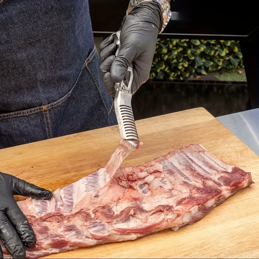 Rib Membrane Removal Tool – Stainless Steel BBQ Rib Skinner with Ergonomic Handle, Meat Preparation, Modern Kitchenware Rib Membrane Removal Tool – Stainless Steel BBQ Rib Skinner with Ergonomic Handle, Meat Preparation, Modern Kitchenware