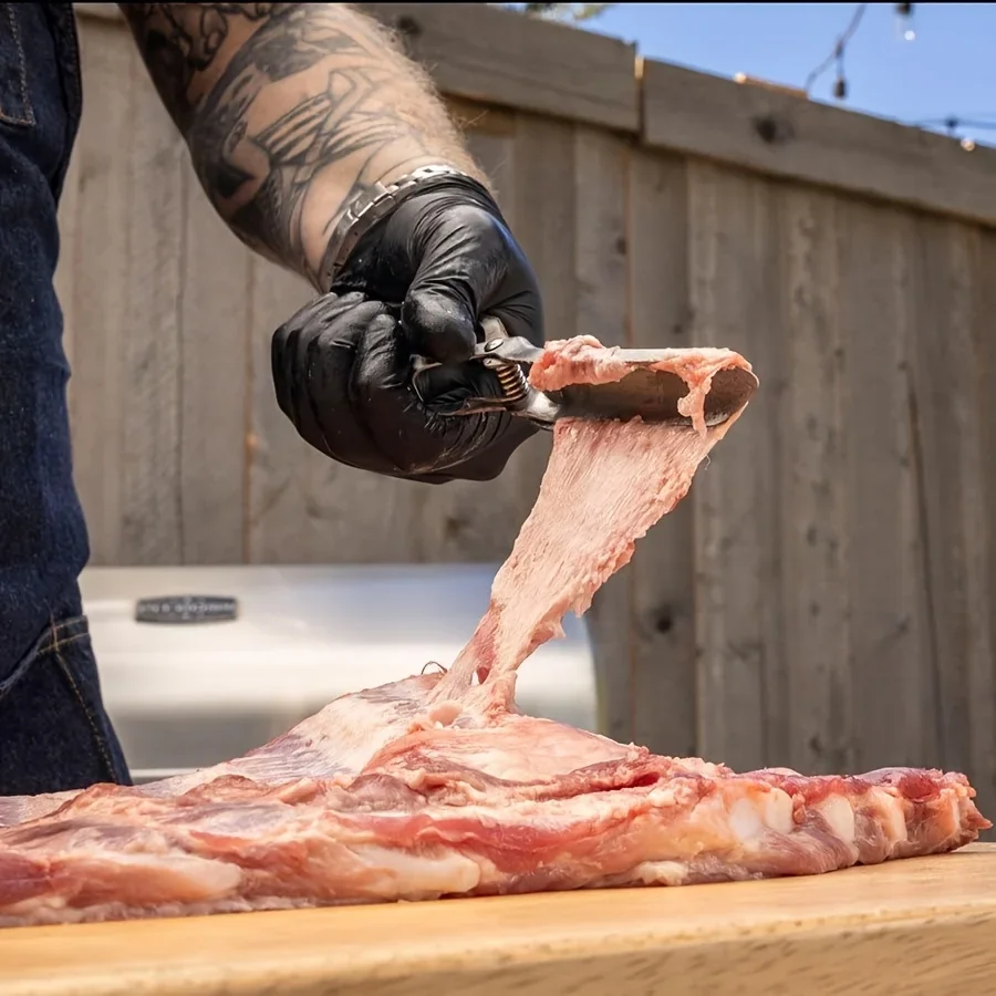 Rib Membrane Removal Tool – Stainless Steel BBQ Rib Skinner with Ergonomic Handle, Meat Preparation, Modern Kitchenware Rib Membrane Removal Tool – Stainless Steel BBQ Rib Skinner with Ergonomic Handle, Meat Preparation, Modern Kitchenware