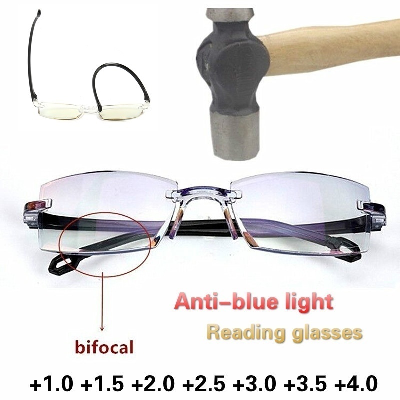 Rimless Reading Glasses Anti Blue Light Bifocal Far Near Magnification Eyewear Presbyopic Glasses Rimless Reading Glasses Anti Blue Light Bifocal Far Near Magnification Eyewear Presbyopic Glasses