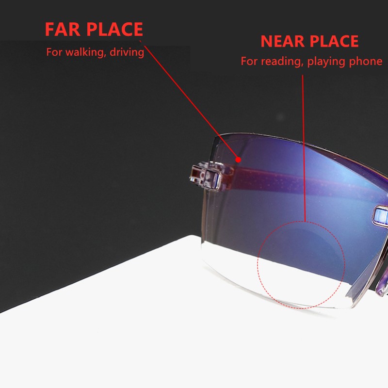 Rimless Reading Glasses Anti Blue Light Bifocal Far Near Magnification Eyewear Presbyopic Glasses Rimless Reading Glasses Anti Blue Light Bifocal Far Near Magnification Eyewear Presbyopic Glasses