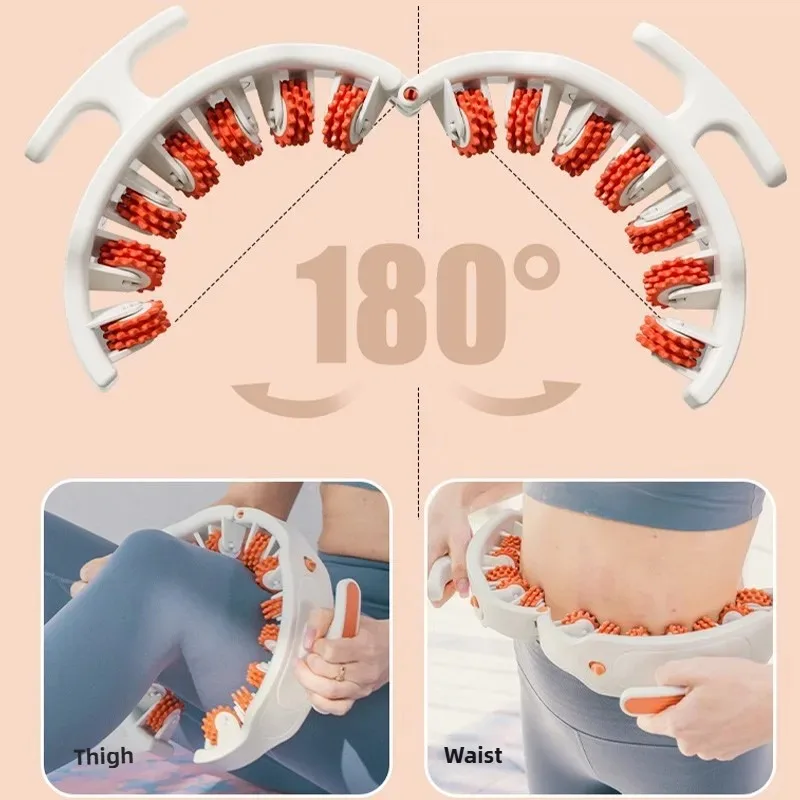 Ring Leg Massager with 14 Soft Rubber Rollers for Full Body Neck Shoulder Abdominal Anti Cellulite Slimming Muscle