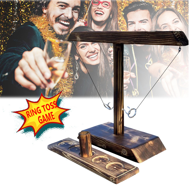 Ring Toss Game Party Toys Drinking Game Toy Wooden Ring Toss Hooks Fast Paced Interactive Game for Bars Home Board