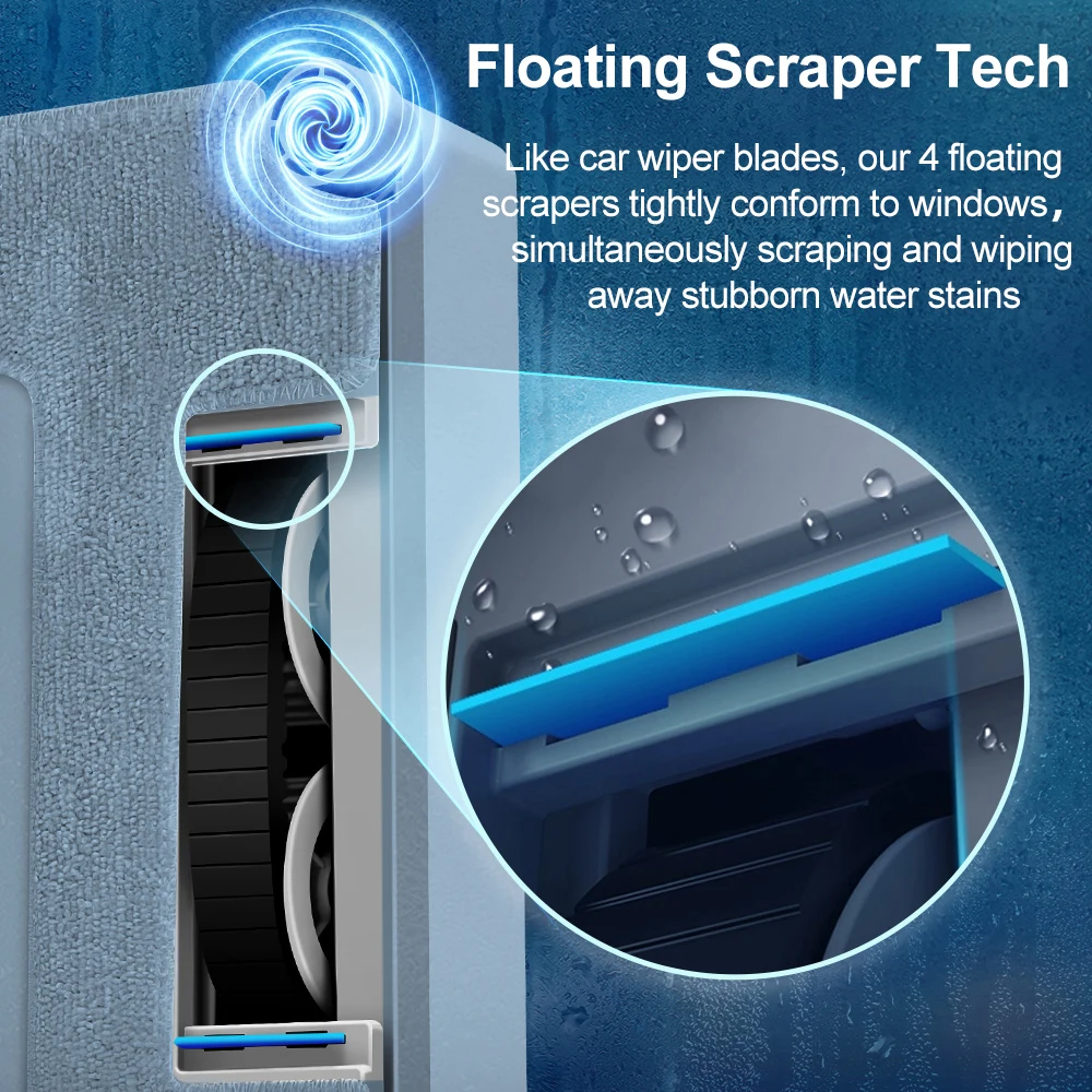 Robot Window Vacuum Cleaner ABIR WD9,4-Way Water Spray, Laser Sensor,9000PA Suction, Low Nosise,Wet Dry Scrape & Wipe