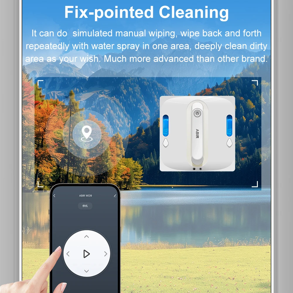 Robot Window Vacuum Cleaner ABIR WD9,4-Way Water Spray, Laser Sensor,9000PA Suction, Low Nosise,Wet Dry Scrape & Wipe