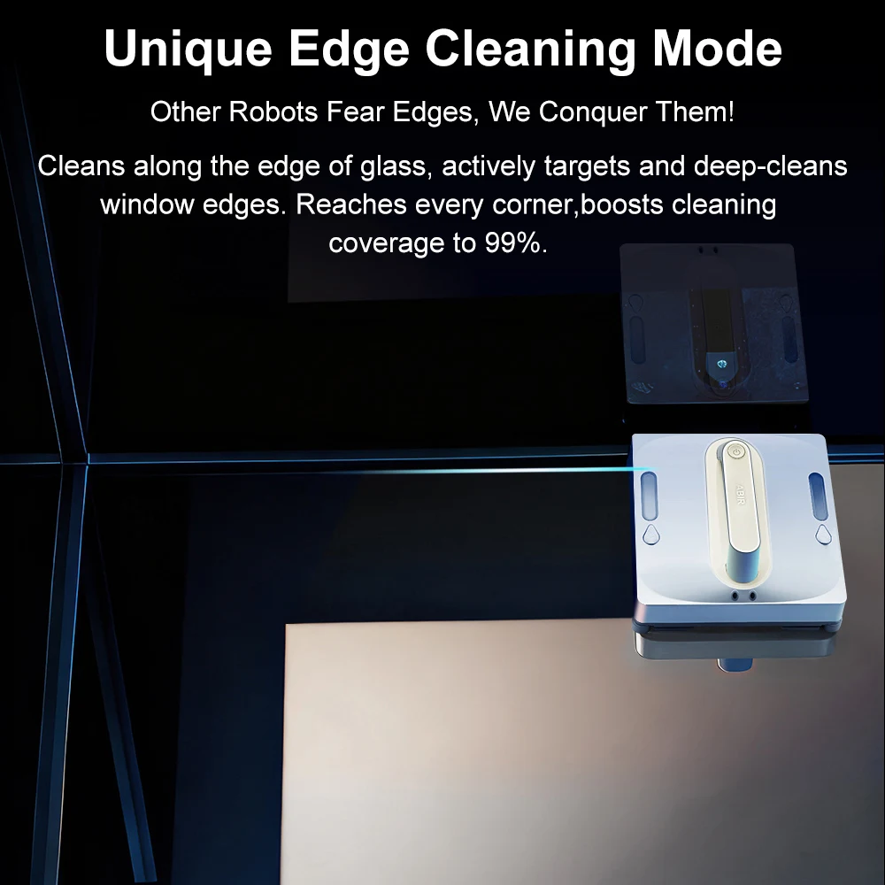 Robot Window Vacuum Cleaner ABIR WD9,4-Way Water Spray, Laser Sensor,9000PA Suction, Low Nosise,Wet Dry Scrape & Wipe