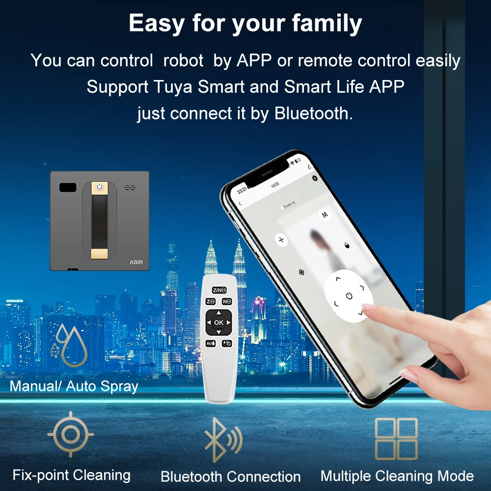 Robot Window Vacuum Cleaner,Dual Water Spray,Laser Sensor,Smart Home Glass Wall Wet Dry Cleaning ,APP&Remote Control