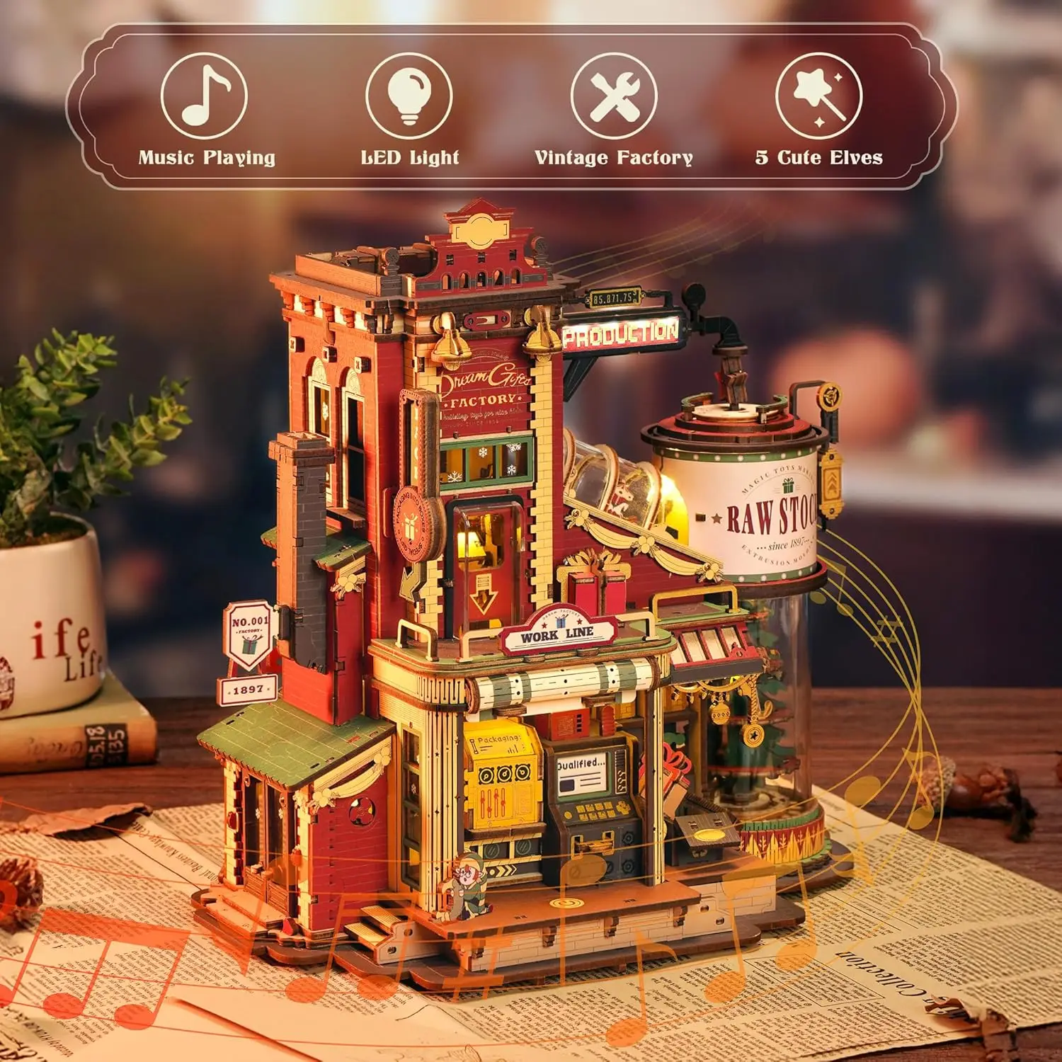 Robotime Rokr Wooden Music Box Christmas Dream Gift Factory 3D Wooden Puzzles Wooden Model Kits Build Best Gifts for Robotime Rokr Wooden Music Box Christmas Dream Gift Factory 3D Wooden Puzzles Wooden Model Kits Build Best Gifts for