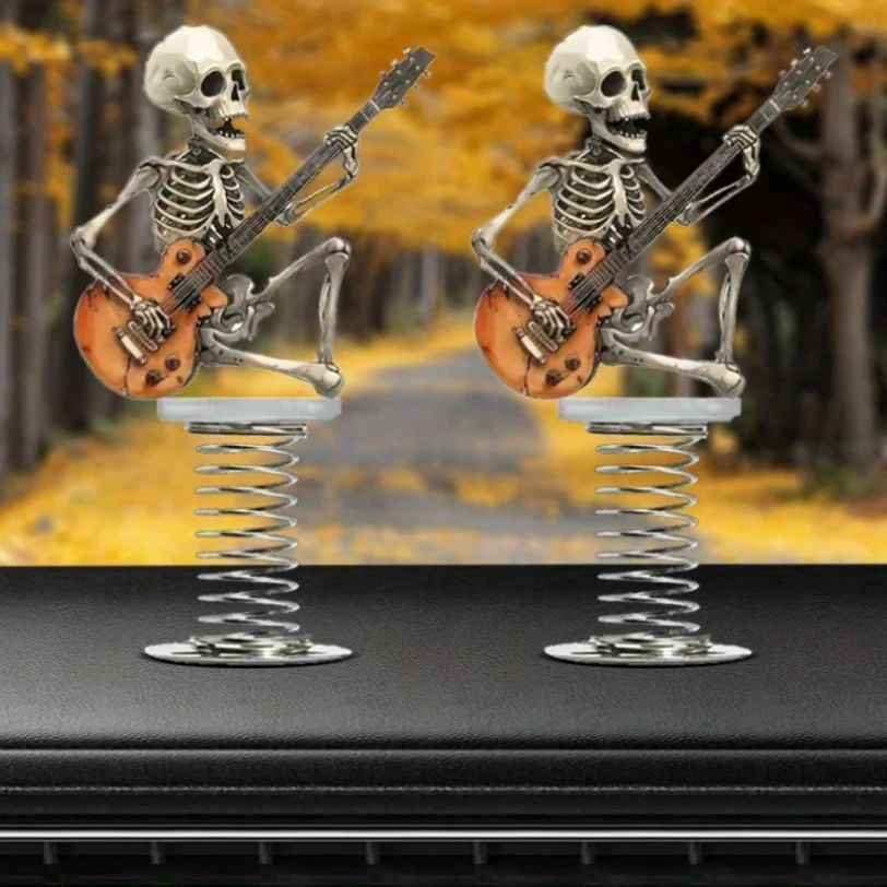 Rock Style Skull Guitar Car Ornaments Spring Swing Creative Decoration 2D Car Personalized Decoration Small Objects Rock Style Skull Guitar Car Ornaments Spring Swing Creative Decoration 2D Car Personalized Decoration Small Objects