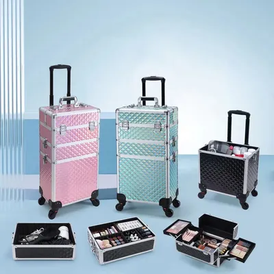 Rolling Makeup Case 3 In 1 Removable Make Up Case Cosmetology Case On Wheels Large Capacity Lockable Makeup Trolley For