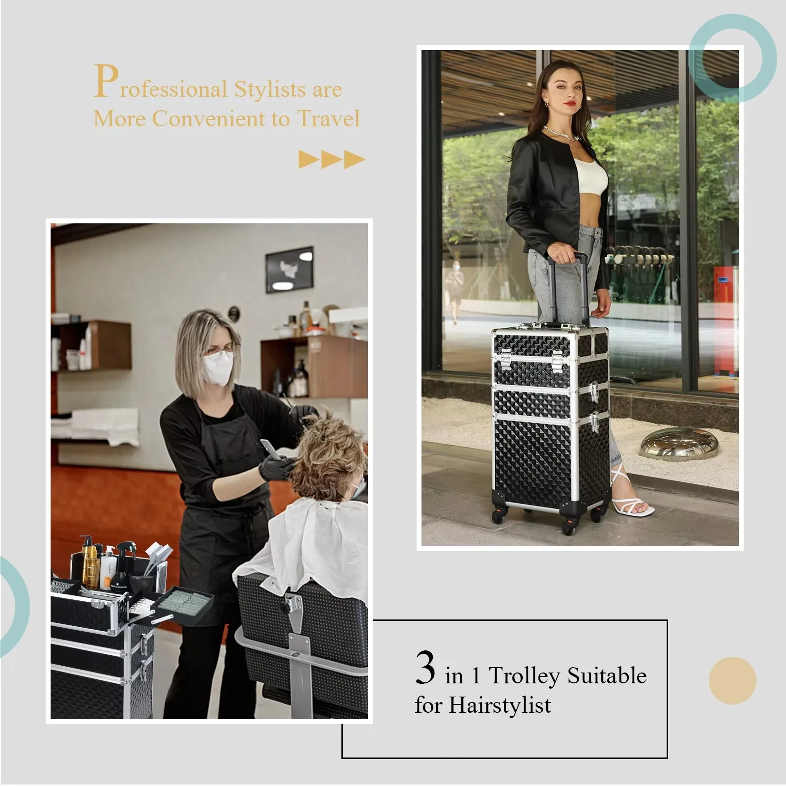 Rolling Makeup Case 3 In 1 Removable Make Up Case Cosmetology Case On Wheels Large Capacity Lockable Makeup Trolley For