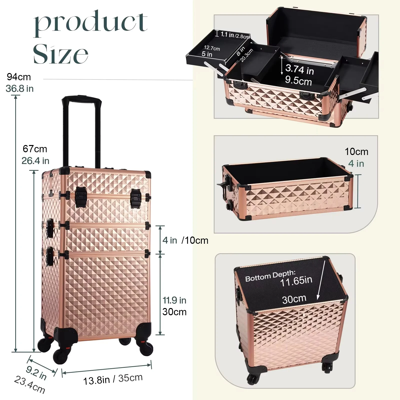 Rolling Makeup Case 3 In 1 Removable Make Up Case Cosmetology Case On Wheels Large Capacity Lockable Makeup Trolley For