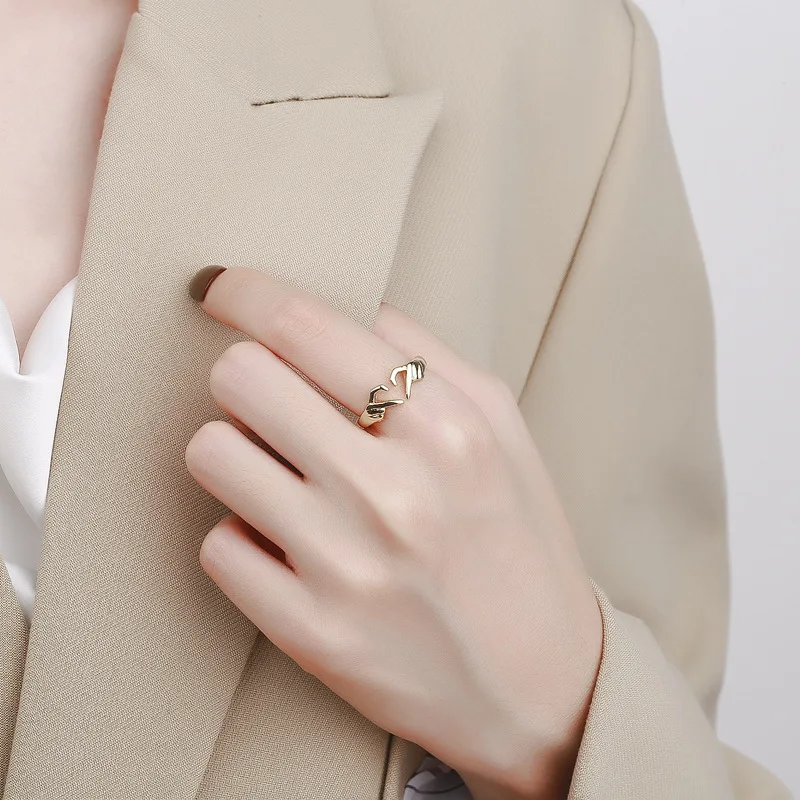 Romantic Love Hand with Heart Shaped Ring Creative Couple Silver Color Adjustable Open Rings Personality Party Jewelry Romantic Love Hand with Heart Shaped Ring Creative Couple Silver Color Adjustable Open Rings Personality Party Jewelry