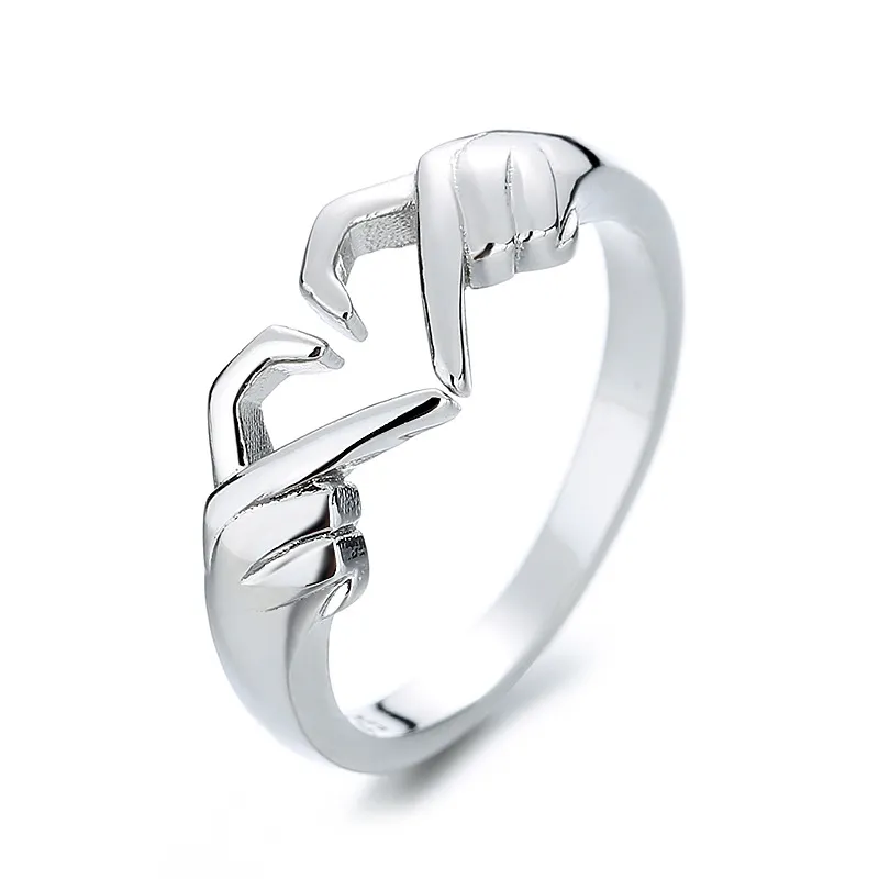 Romantic Love Hand with Heart Shaped Ring Creative Couple Silver Color Adjustable Open Rings Personality Party Jewelry Romantic Love Hand with Heart Shaped Ring Creative Couple Silver Color Adjustable Open Rings Personality Party Jewelry
