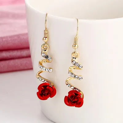Rose Dangle Earrings with Rhinestones Rose Dangle Earrings with Rhinestones