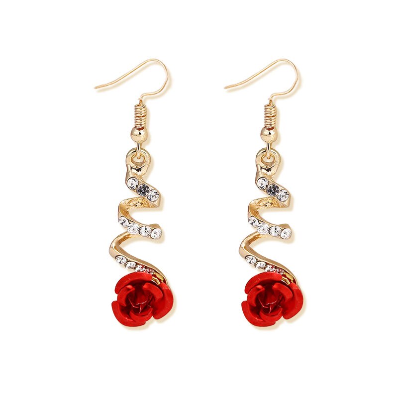 Rose Dangle Earrings with Rhinestones Rose Dangle Earrings with Rhinestones