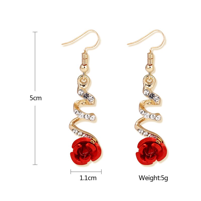 Rose Dangle Earrings with Rhinestones Rose Dangle Earrings with Rhinestones