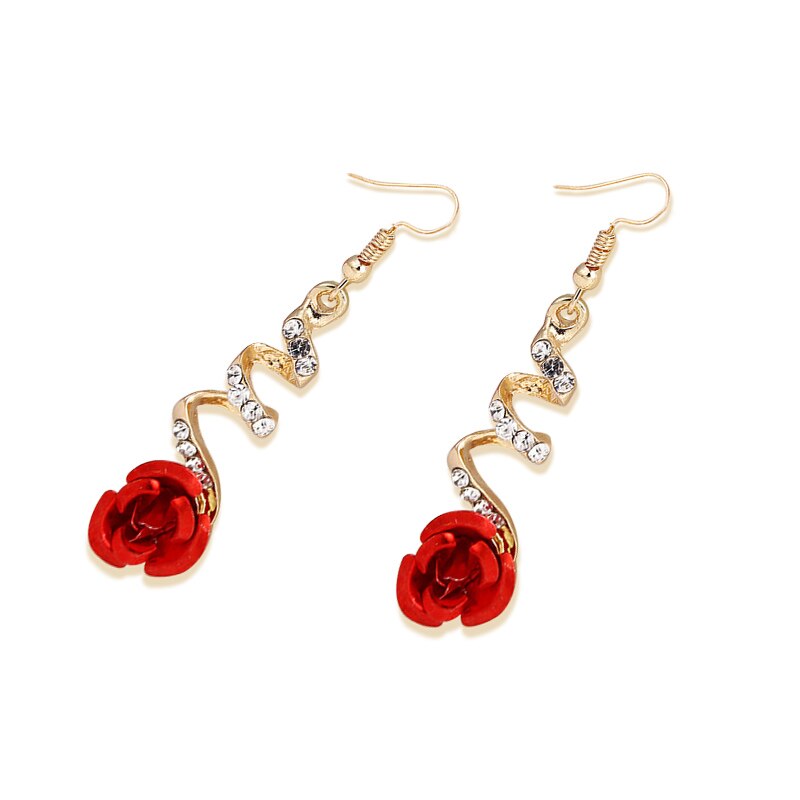 Rose Dangle Earrings with Rhinestones Rose Dangle Earrings with Rhinestones