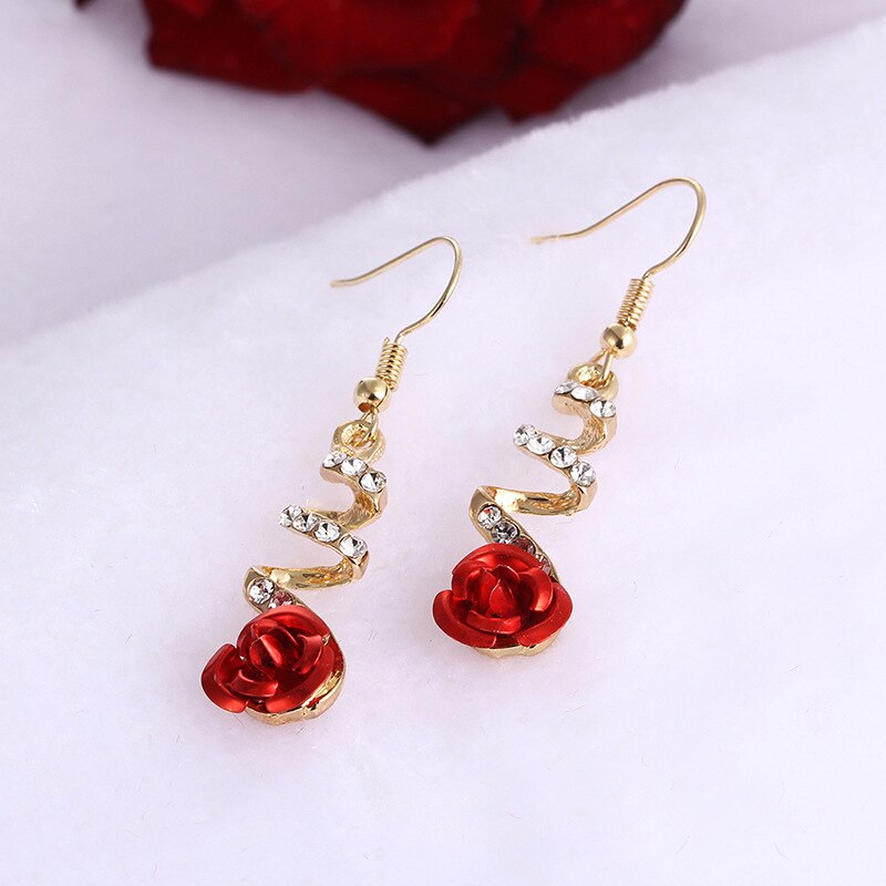 Rose Dangle Earrings with Rhinestones Rose Dangle Earrings with Rhinestones