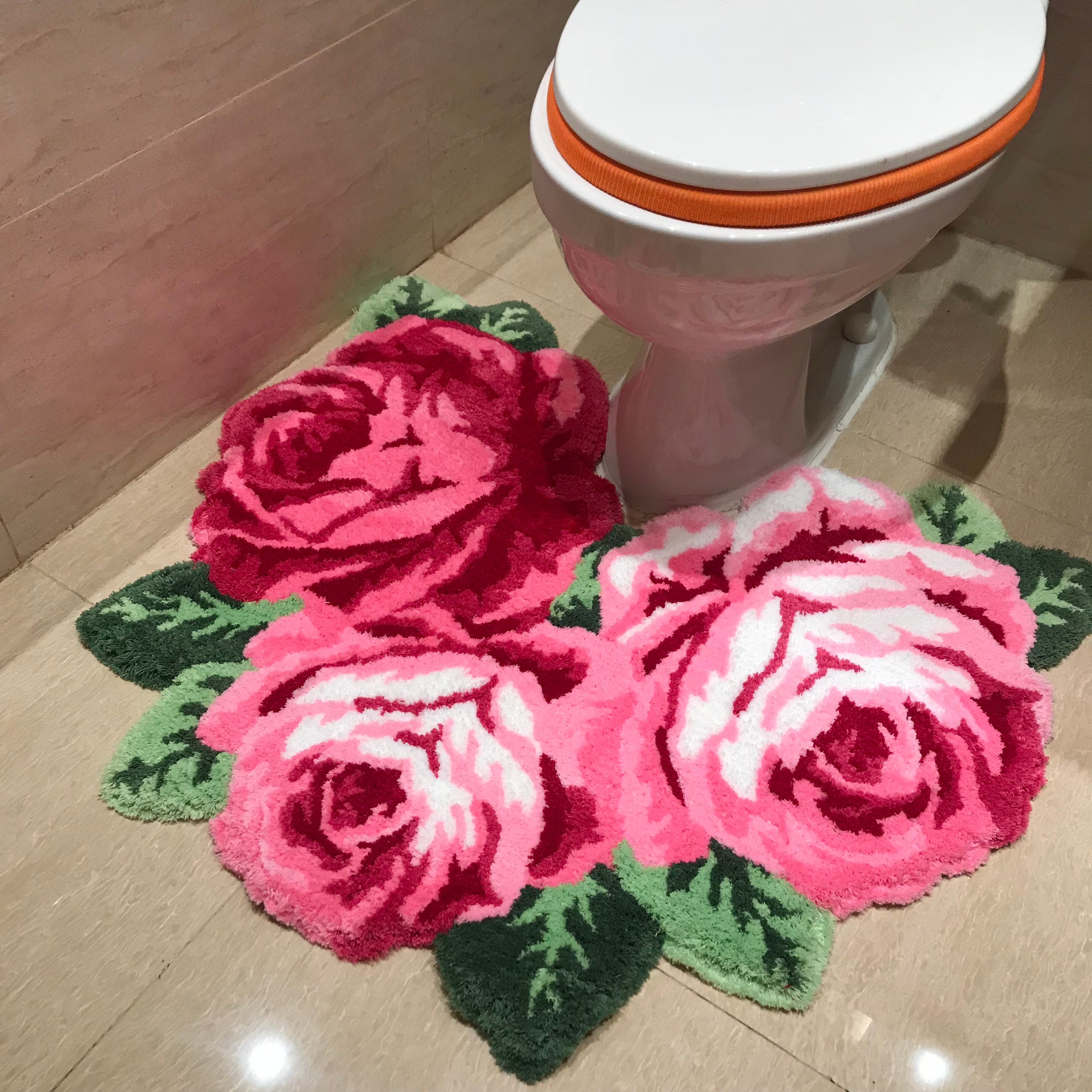 Rose Design Bathroom Toilet Rug Rose Design Bathroom Toilet Rug