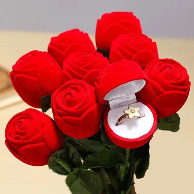 Rose Ring Box Red Velvet Jewelry Holder Rose Ring Box Red Velvet Jewelry Holder
