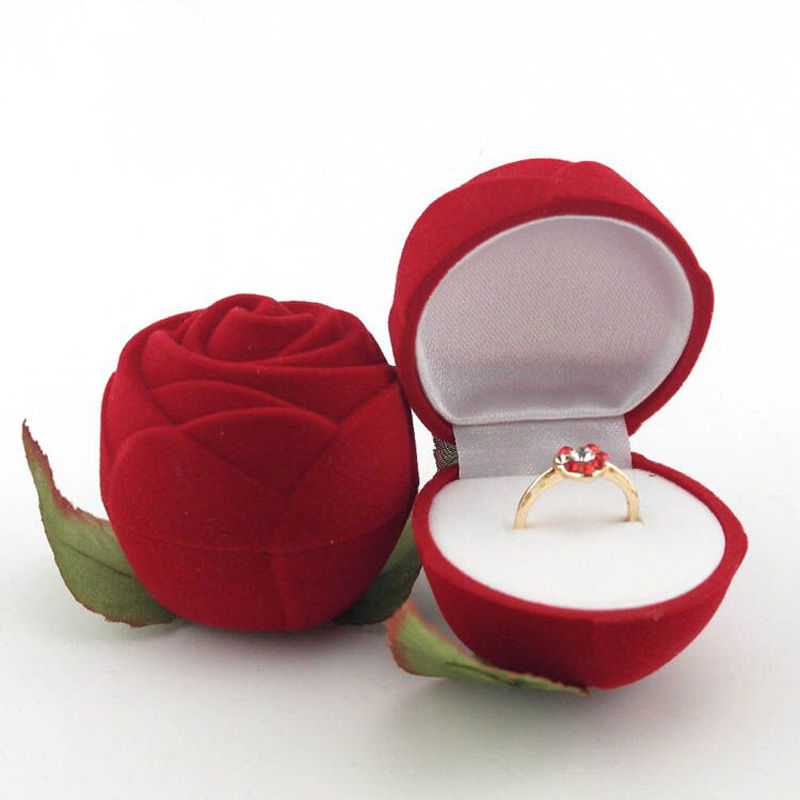 Rose Ring Box Red Velvet Jewelry Holder Rose Ring Box Red Velvet Jewelry Holder
