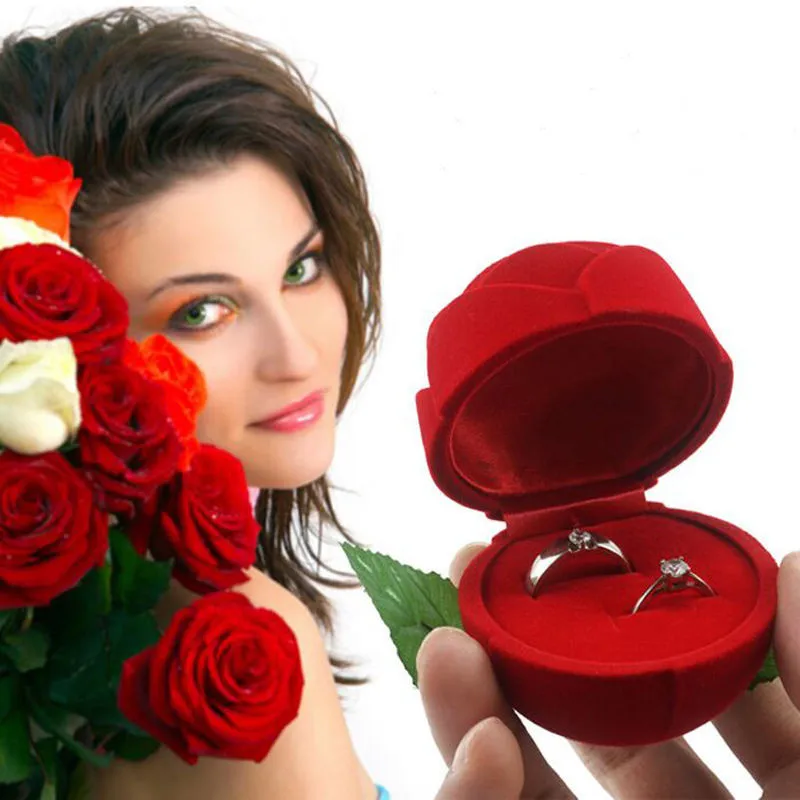 Rose Ring Box Red Velvet Jewelry Holder Rose Ring Box Red Velvet Jewelry Holder