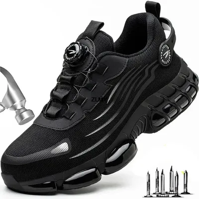Rotary Button Safety Shoes Men Steel Toe Sneakers Puncture Proof Work Safety Boots Air Cushion Sport Work Shoes