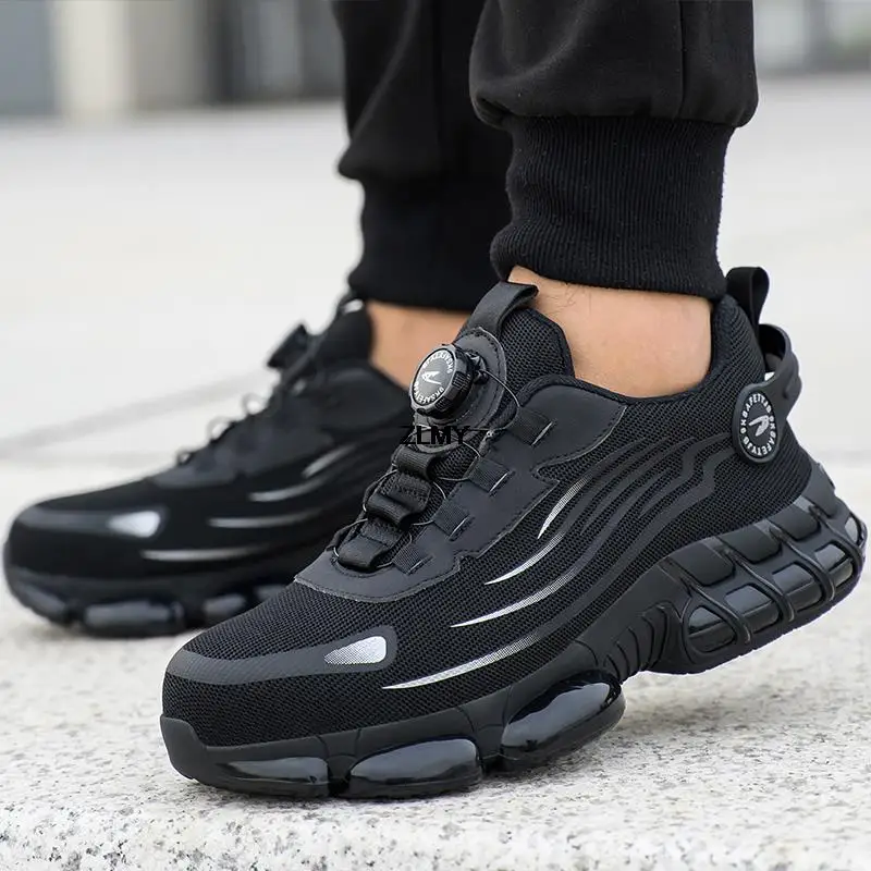 Rotary Button Safety Shoes Men Steel Toe Sneakers Puncture Proof Work Safety Boots Air Cushion Sport Work Shoes