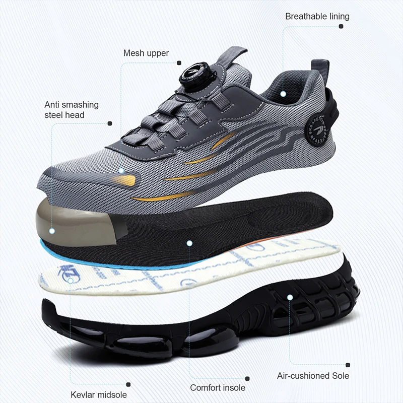 Rotating Button Safety Shoes Men Anti-smash Anti-puncture Work Shoes Fashion Men Safety Sport Shoes Security Protective