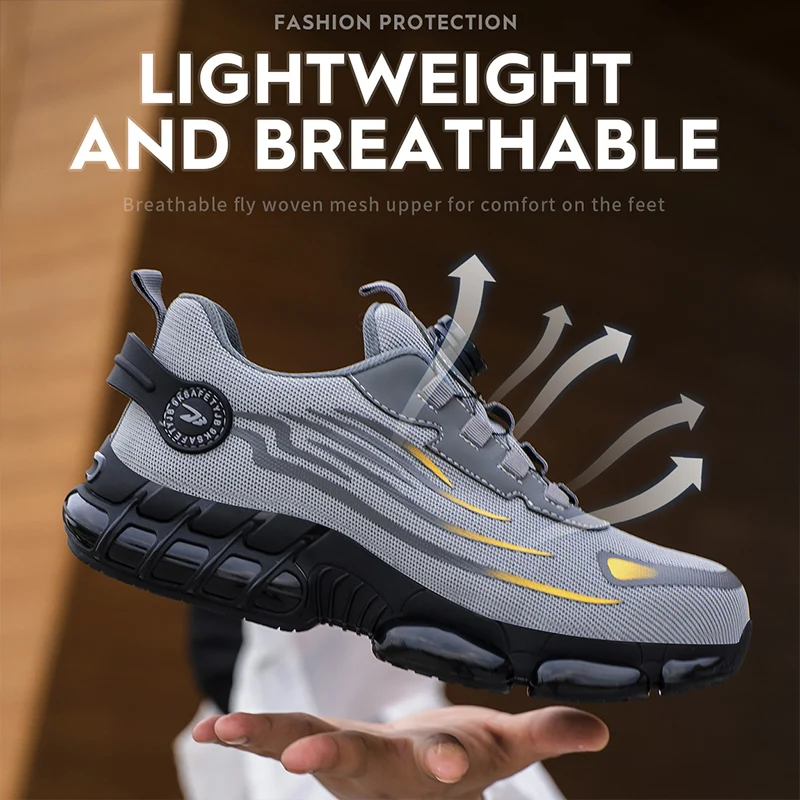 Rotating Button Safety Shoes Men Anti-smash Anti-puncture Work Shoes Fashion Men Safety Sport Shoes Security Protective