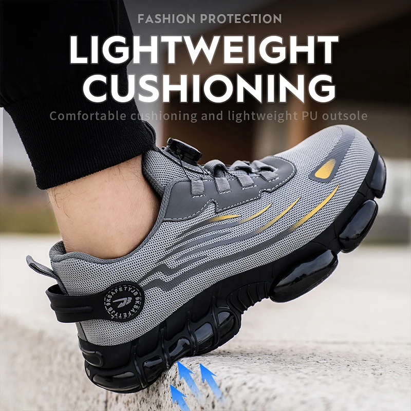 Rotating Button Safety Shoes Men Anti-smash Anti-puncture Work Shoes Fashion Men Safety Sport Shoes Security Protective
