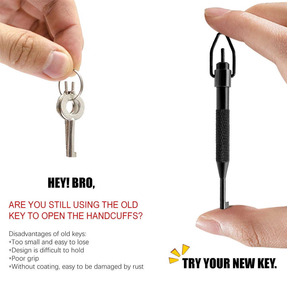 Rotating Handcuff Key, High Carbon Steel + Aluminum Alloy, with Key Ring, Police Handcuff Key for All Standard Series