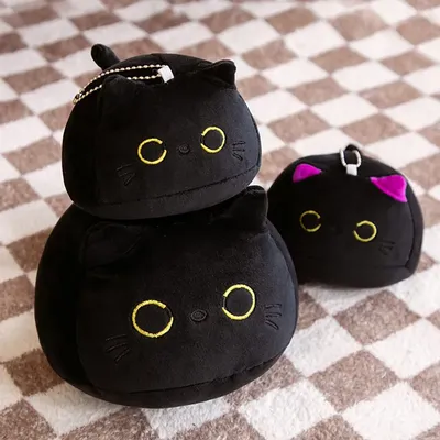 Round Ball Cat Plush Pillow Toys Soft Stuffed Cartoon Animal Doll Black Cats Nap Cushion Christmas Birthday Gift For
