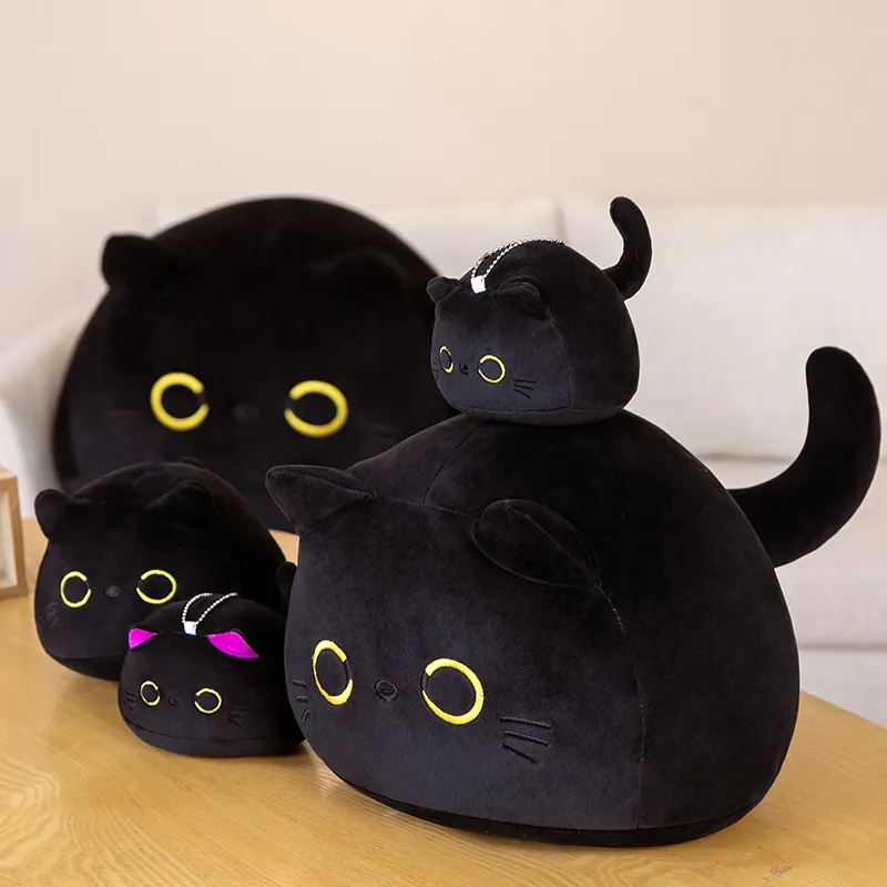 Round Ball Cat Plush Pillow Toys Soft Stuffed Cartoon Animal Doll Black Cats Nap Cushion Christmas Birthday Gift For